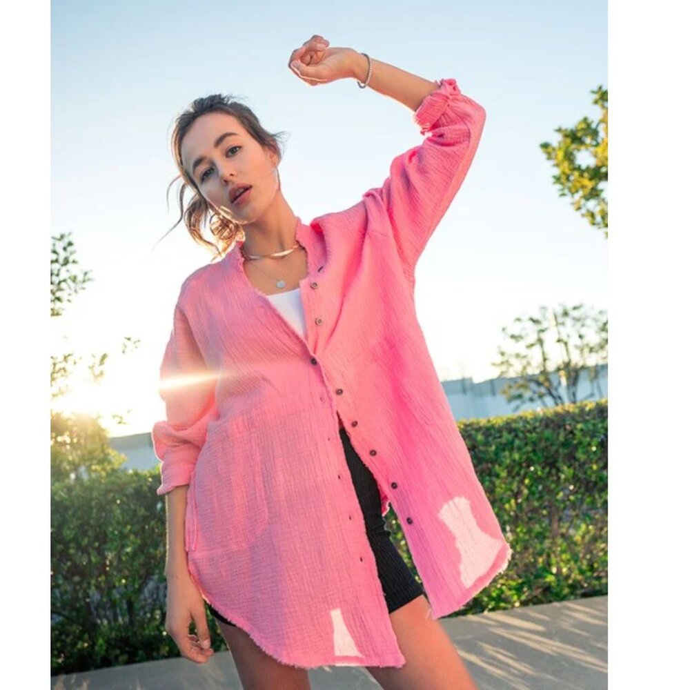 Urban Daizy Soft Frayed-Hem Gauze Shirt | Size L | Great Condition